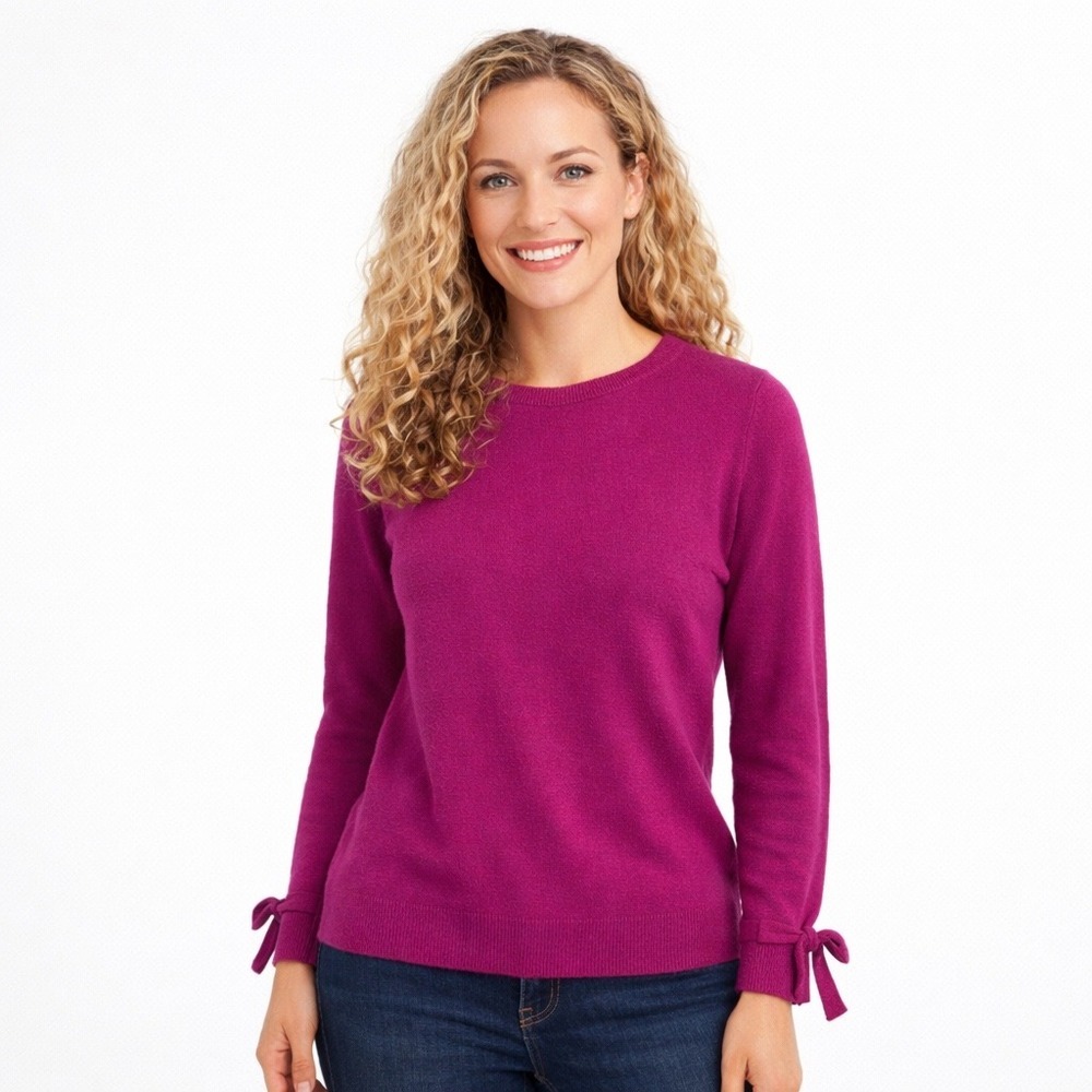 Banana Republic Filpucci Yarn Tie Cuff Sweater‎ XS Fuchsia Merino Cashmere